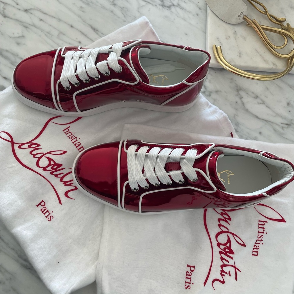 Christian Louboutin Burgundy Patent Sneakers